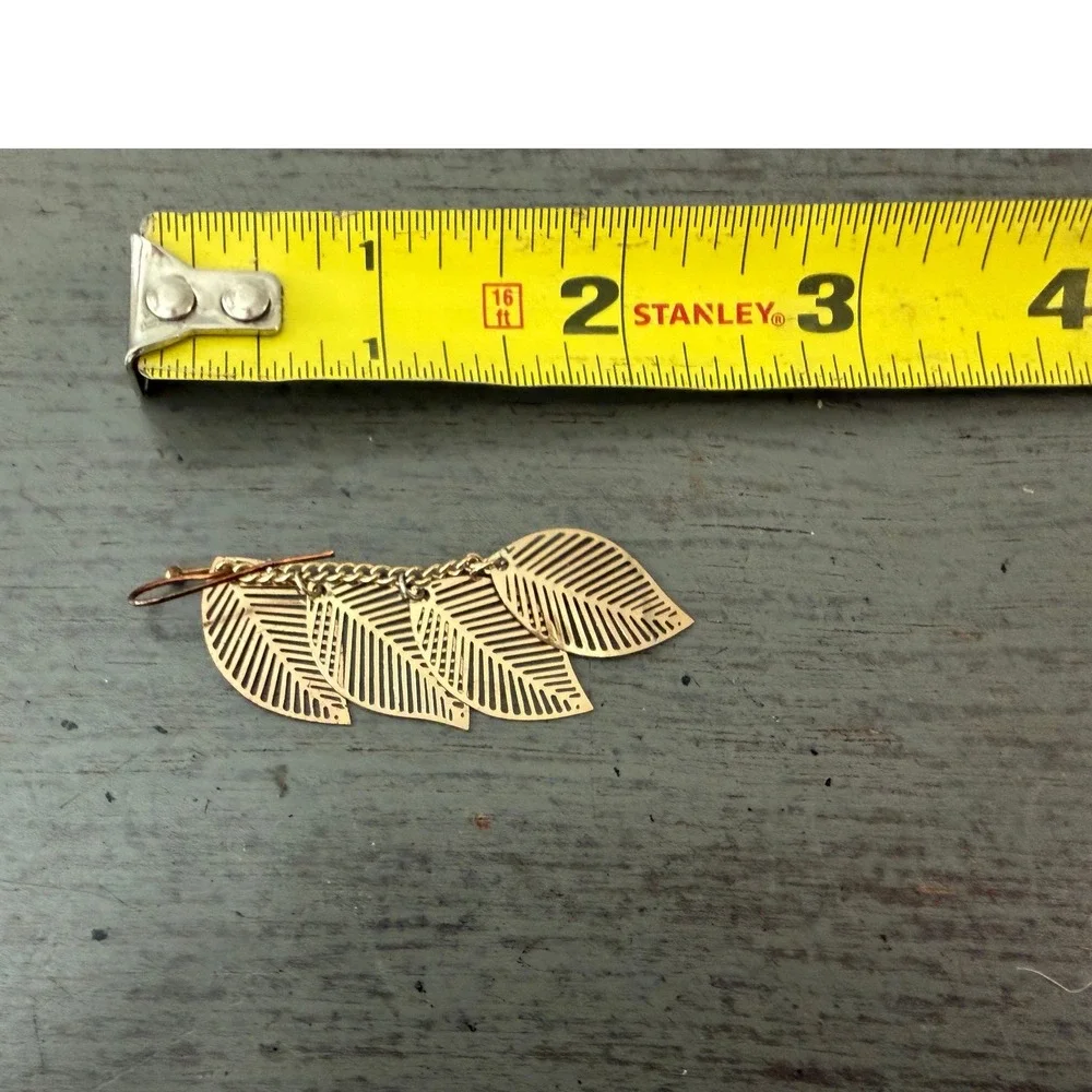 Gold Tone Tiered Filigree Leaf Dangle Earrings Nature Inspired Drop Earrings